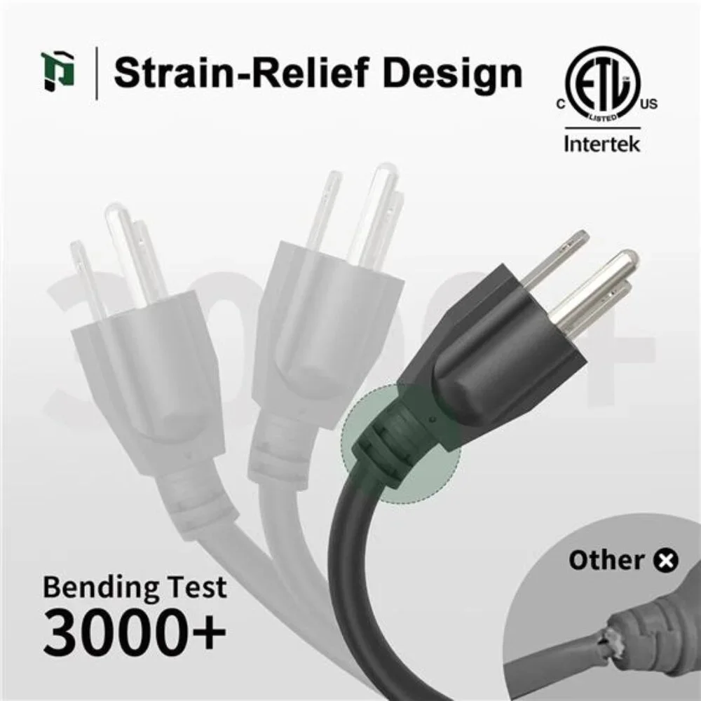 Outdoor Extension Cord 15 FT Waterproof, 16/3 Gauge Black Heavy Duty 3 ProngCord